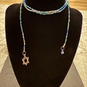 Blue and Gold Asymmetrical Necklace with Star Pendant